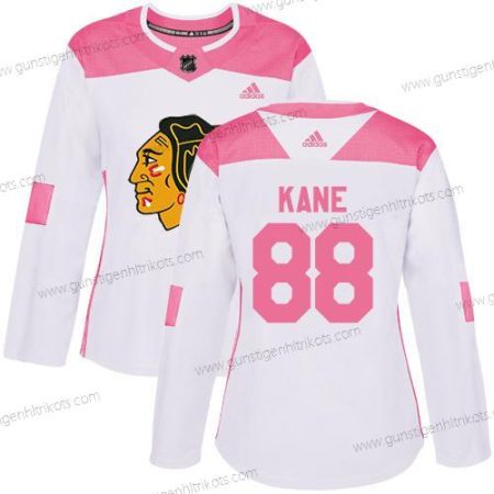 Adidas Frauen Chicago Blackhawks #88 Patrick Kane Authentisch Strickerei NHL Trikots – Weiß Rosa