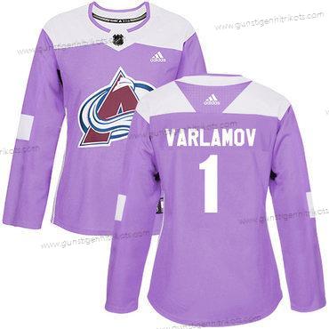 Adidas Frauen Colorado Avalanche #1 Semyon Varlamov Authentisch Bekämpft Krebs Strickerei NHL Trikots – Lila