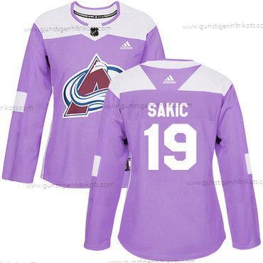 Adidas Frauen Colorado Avalanche #19 Joe Sakic Authentisch Bekämpft Krebs Strickerei NHL Trikots – Lila