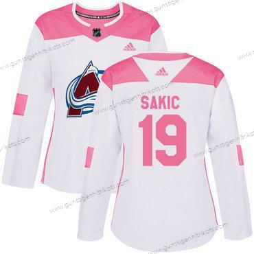 Adidas Frauen Colorado Avalanche #19 Joe Sakic Authentisch Strickerei NHL Trikots – Weiß Rosa