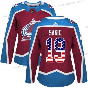 Adidas Frauen Colorado Avalanche #19 Joe Sakic Heimtrikots Authentisch USA Flag Strickerei NHL Trikots – Rot