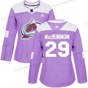 Adidas Frauen Colorado Avalanche #29 Nathan Mackinnon Authentisch Bekämpft Krebs Strickerei NHL Trikots – Lila