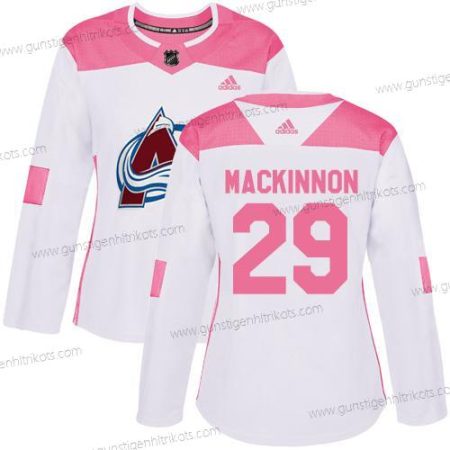 Adidas Frauen Colorado Avalanche #29 Nathan Mackinnon Authentisch Strickerei NHL Trikots – Weiß Rosa