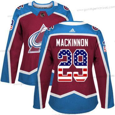 Adidas Frauen Colorado Avalanche #29 Nathan Mackinnon Heimtrikots Authentisch USA Flag Strickerei NHL Trikots – Rot