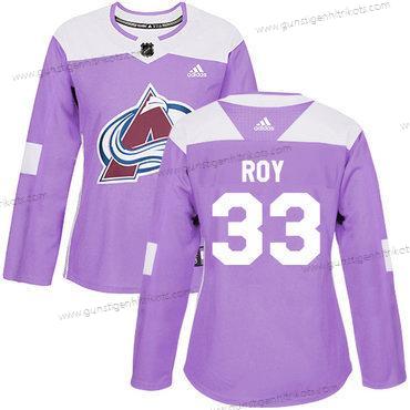 Adidas Frauen Colorado Avalanche #33 Patrick Roy Authentisch Bekämpft Krebs Strickerei NHL Trikots – Lila