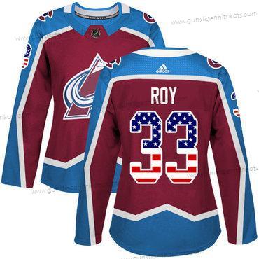 Adidas Frauen Colorado Avalanche #33 Patrick Roy Heimtrikots Authentisch USA Flag Strickerei NHL Trikots – Rot