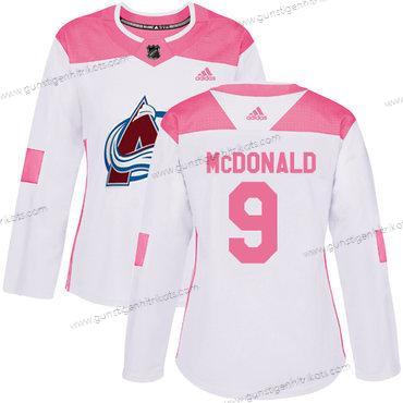 Adidas Frauen Colorado Avalanche #9 Lanny Mcdonald Authentisch Strickerei NHL Trikots – Weiß Rosa