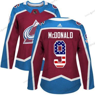 Adidas Frauen Colorado Avalanche #9 Lanny Mcdonald Heimtrikots Authentisch USA Flag Strickerei NHL Trikots – Rot