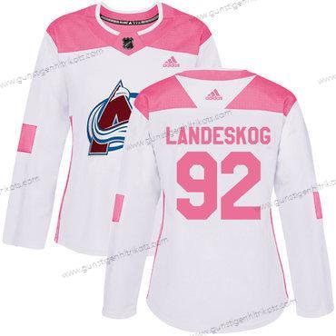 Adidas Frauen Colorado Avalanche #92 Gabriel Landeskog Authentisch Strickerei NHL Trikots – Weiß Rosa