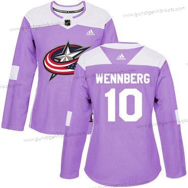 Adidas Frauen Columbus Blue Jackets #10 Alexander Wennberg Authentisch Bekämpft Krebs Strickerei NHL Trikots – Lila