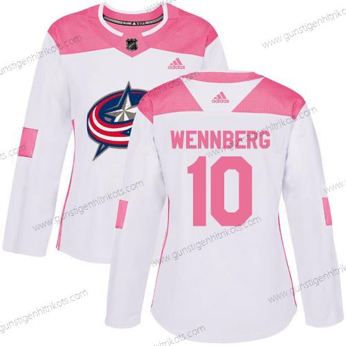 Adidas Frauen Columbus Blue Jackets #10 Alexander Wennberg Authentisch Strickerei NHL Trikots – Weiß Rosa