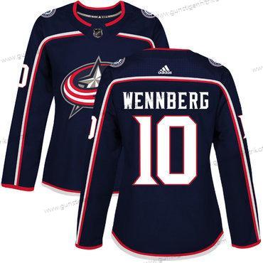 Adidas Frauen Columbus Blue Jackets #10 Alexander Wennberg Heimtrikots Authentisch Strickerei NHL Trikots – Marineblau Blau