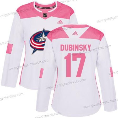 Adidas Frauen Columbus Blue Jackets #17 Brandon Dubinsky Authentisch Strickerei NHL Trikots – Weiß Rosa