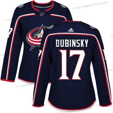 Adidas Frauen Columbus Blue Jackets #17 Brandon Dubinsky Heimtrikots Authentisch Strickerei NHL Trikots – Marineblau Blau