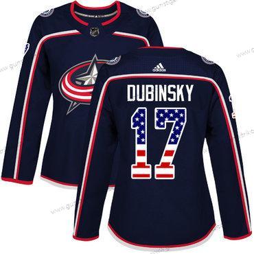 Adidas Frauen Columbus Blue Jackets #17 Brandon Dubinsky Heimtrikots Authentisch USA Flag Strickerei NHL Trikots – Marineblau Blau