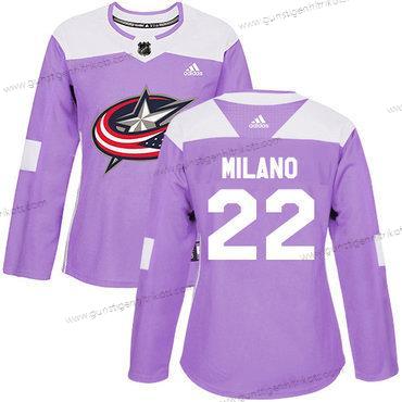 Adidas Frauen Columbus Blue Jackets #22 Sonny Milano Authentisch Bekämpft Krebs Strickerei NHL Trikots – Lila