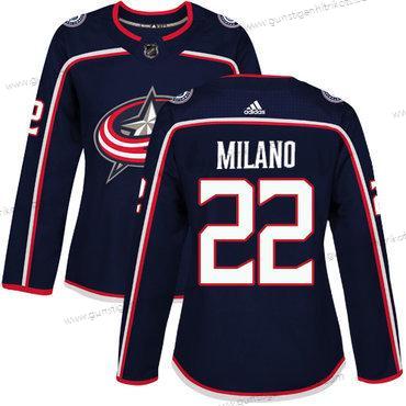 Adidas Frauen Columbus Blue Jackets #22 Sonny Milano Heimtrikots Authentisch Strickerei NHL Trikots – Marineblau Blau