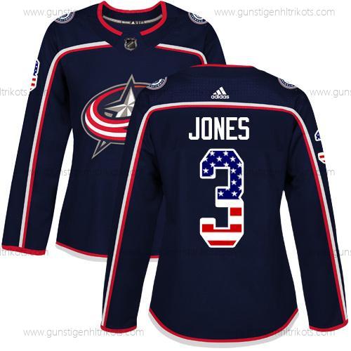 Adidas Frauen Columbus Blue Jackets #3 Seth Jones Heimtrikots Authentisch USA Flag Strickerei NHL Trikots – Marineblau Blau