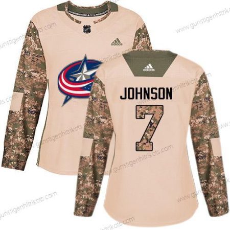 Adidas Frauen Columbus Blue Jackets #7 Jack Johnson Authentisch 2017 Veterans Day Strickerei NHL Trikots – Tarnfarbe