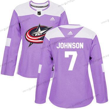 Adidas Frauen Columbus Blue Jackets #7 Jack Johnson Authentisch Bekämpft Krebs Strickerei NHL Trikots – Lila