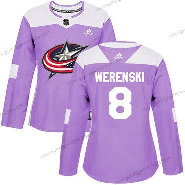 Adidas Frauen Columbus Blue Jackets #8 Zach Werenski Authentisch Bekämpft Krebs Strickerei NHL Trikots – Lila