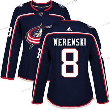 Adidas Frauen Columbus Blue Jackets #8 Zach Werenski Heimtrikots Authentisch Strickerei NHL Trikots – Marineblau Blau