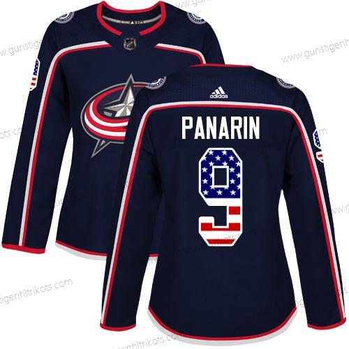 Adidas Frauen Columbus Blue Jackets #9 Artemi Panarin Heimtrikots Authentisch USA Flag Strickerei NHL Trikots – Marineblau Blau