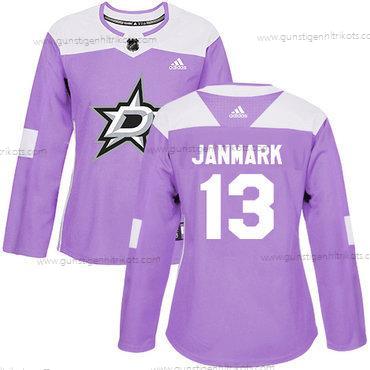 Adidas Frauen Dallas Stars #13 Mattias Janmark Authentisch Bekämpft Krebs Strickerei NHL Trikots – Lila