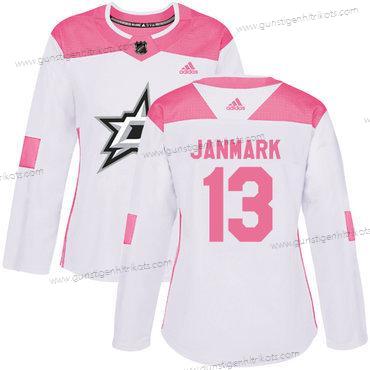 Adidas Frauen Dallas Stars #13 Mattias Janmark Authentisch Strickerei NHL Trikots – Weiß Rosa