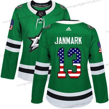 Adidas Frauen Dallas Stars #13 Mattias Janmark Heimtrikots Authentisch USA Flag Strickerei NHL Trikots – Grün