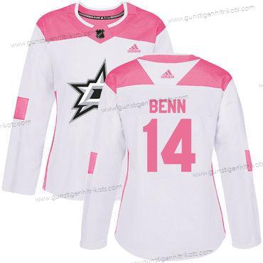 Adidas Frauen Dallas Stars #14 Jamie Benn Authentisch Strickerei NHL Trikots – Weiß Rosa