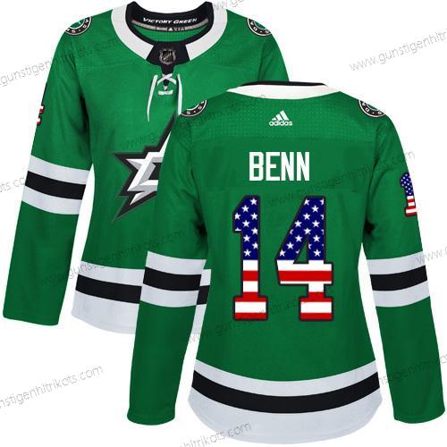 Adidas Frauen Dallas Stars #14 Jamie Benn Heimtrikots Authentisch USA Flag Strickerei NHL Trikots – Grün