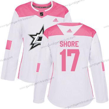 Adidas Frauen Dallas Stars #17 Devin Shore Authentisch Strickerei NHL Trikots – Weiß Rosa