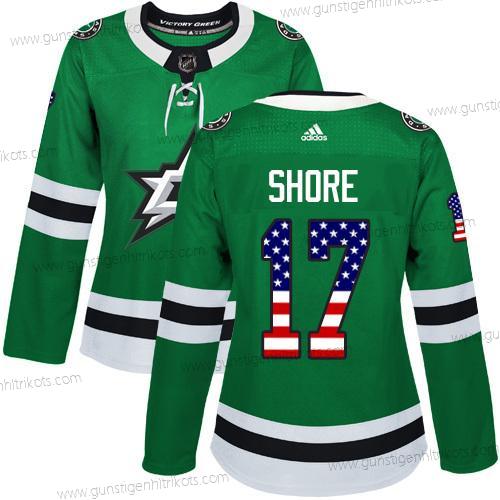 Adidas Frauen Dallas Stars #17 Devin Shore Heimtrikots Authentisch USA Flag Strickerei NHL Trikots – Grün