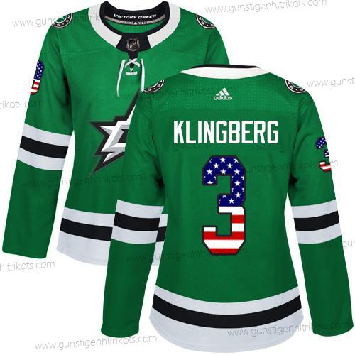 Adidas Frauen Dallas Stars #3 John Klingberg Heimtrikots Authentisch USA Flag Strickerei NHL Trikots – Grün