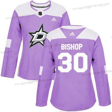 Adidas Frauen Dallas Stars #30 Ben Bishop Authentisch Bekämpft Krebs Strickerei NHL Trikots – Lila