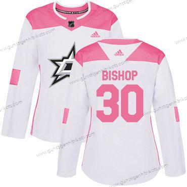 Adidas Frauen Dallas Stars #30 Ben Bishop Authentisch Strickerei NHL Trikots – Weiß Rosa