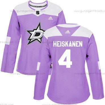 Adidas Frauen Dallas Stars #4 Miro Heiskanen Authentisch Bekämpft Krebs Strickerei NHL Trikots – Lila