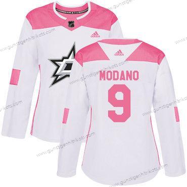 Adidas Frauen Dallas Stars #9 Mike Modano Authentisch Strickerei NHL Trikots – Weiß Rosa