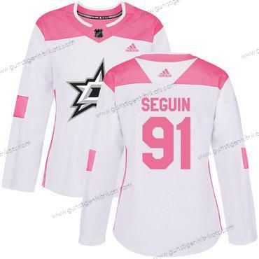 Adidas Frauen Dallas Stars #91 Tyler Seguin Authentisch Strickerei NHL Trikots – Weiß Rosa