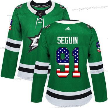 Adidas Frauen Dallas Stars #91 Tyler Seguin Heimtrikots Authentisch USA Flag Strickerei NHL Trikots – Grün