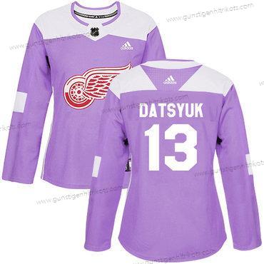 Adidas Frauen Detroit Red Wings #13 Pavel Datsyuk Authentisch Bekämpft Krebs Strickerei NHL Trikots – Lila