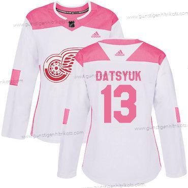 Adidas Frauen Detroit Red Wings #13 Pavel Datsyuk Authentisch Strickerei NHL Trikots – Weiß Rosa