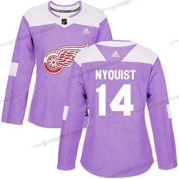 Adidas Frauen Detroit Red Wings #14 Gustav Nyquist Authentisch Bekämpft Krebs Strickerei NHL Trikots – Lila