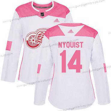 Adidas Frauen Detroit Red Wings #14 Gustav Nyquist Authentisch Strickerei NHL Trikots – Weiß Rosa