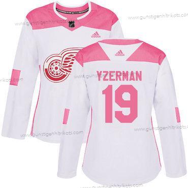 Adidas Frauen Detroit Red Wings #19 Steve Yzerman Authentisch Strickerei NHL Trikots – Weiß Rosa