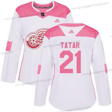 Adidas Frauen Detroit Red Wings #21 Tomas Tatar Authentisch Strickerei NHL Trikots – Weiß Rosa