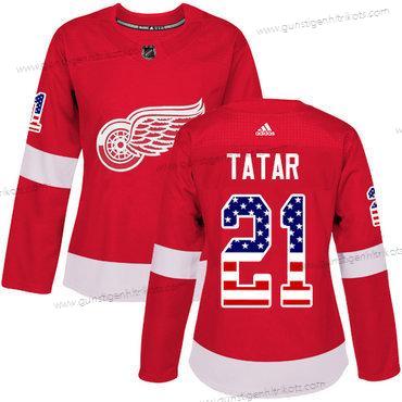 Adidas Frauen Detroit Red Wings #21 Tomas Tatar Heimtrikots Authentisch USA Flag Strickerei NHL Trikots – Rot