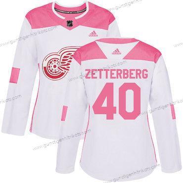 Adidas Frauen Detroit Red Wings #40 Henrik Zetterberg Authentisch Strickerei NHL Trikots – Weiß Rosa