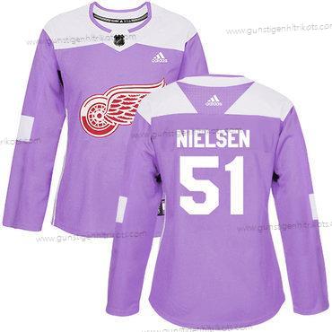 Adidas Frauen Detroit Red Wings #51 Frans Nielsen Authentisch Bekämpft Krebs Strickerei NHL Trikots – Lila